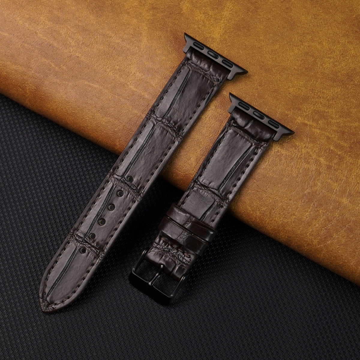 Premium Alligator Leather Band for Apple Watch - Truffle Brown Color Ritche Premium Leather Watch Bands Quick Release Watch Strap main image 4