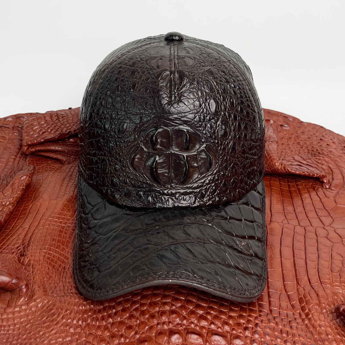 帽子 crocodile leather studs cap opium y2k Brown Baseball Alligator Leather Hat Strapback with Adjustable