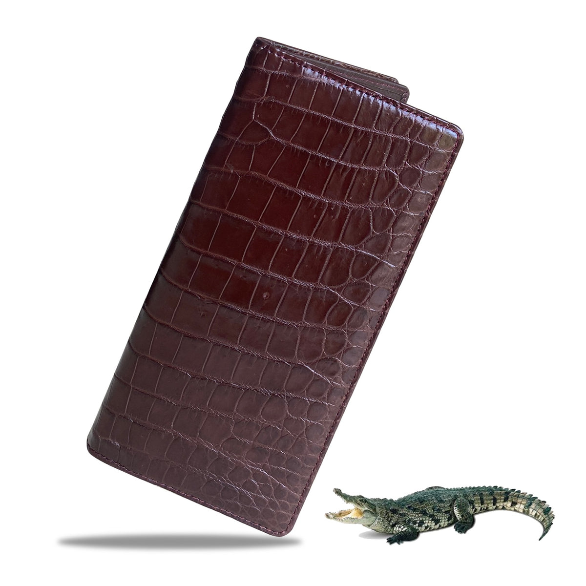 Classic Genuine Alligator Long Wallet Crocodile Secretary Billfold