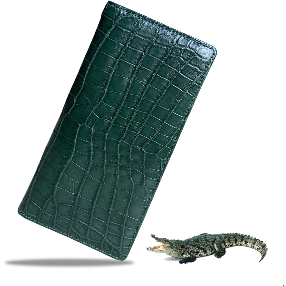 Green Double Side Alligator Skin Long Wallet Crocodile Exotic