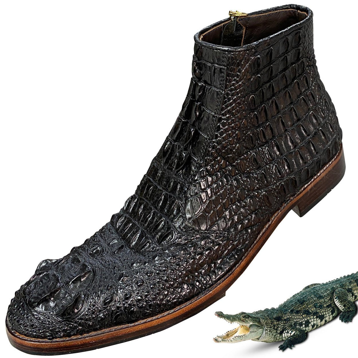 Handcrafted Black Genuine Croc Leather Chelsea Boot Wedding  display picture 1