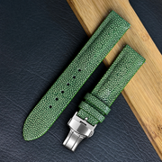 Padded Green Stingray Leather Watch Strap with Deployment Clasp