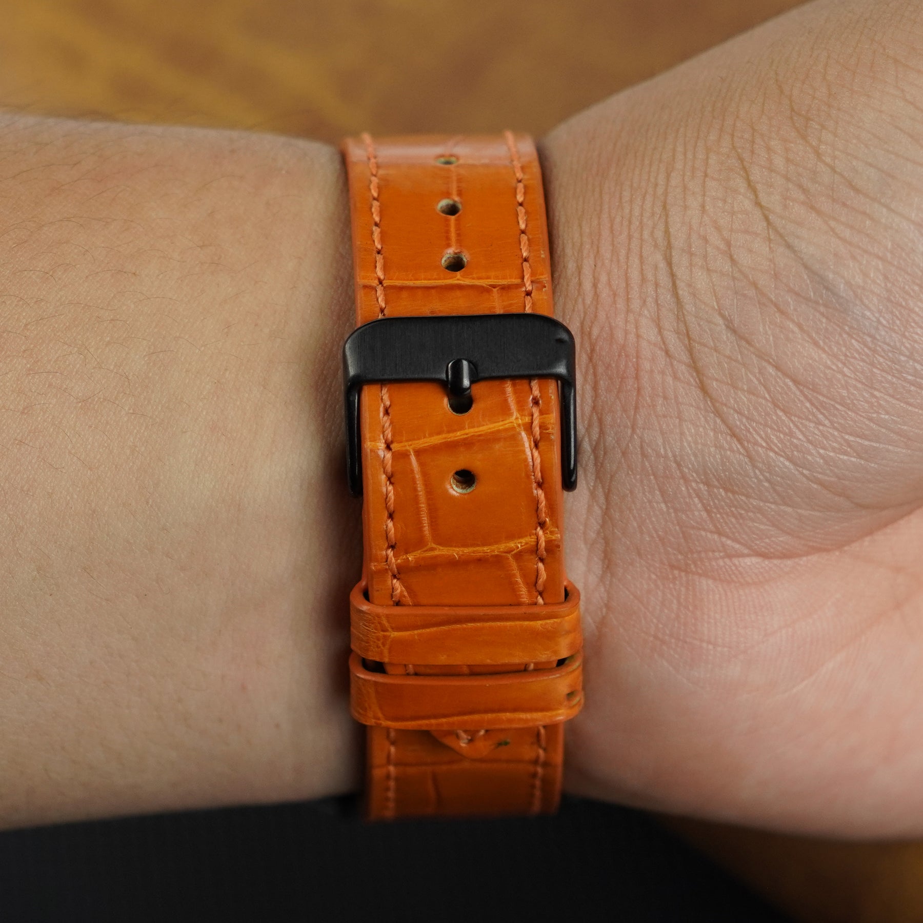 Slim Orange Alligator Apple Leather Watch Band
