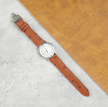 Slim Light Brown FLat Ostrich Leather Watch Band width Deployment Clasp