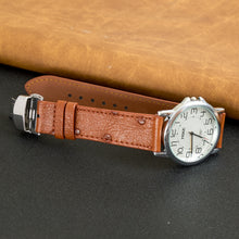 Slim Light Brown FLat Ostrich Leather Watch Band width Deployment Clasp