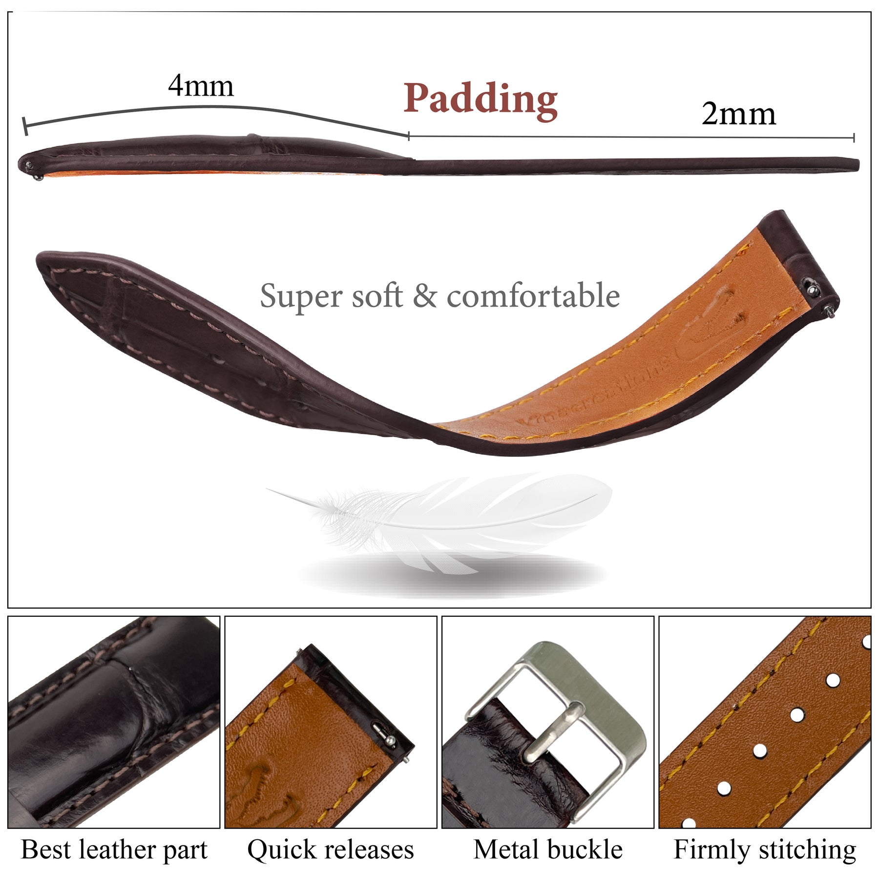 Dark brown Alligator Leather Watch Strap