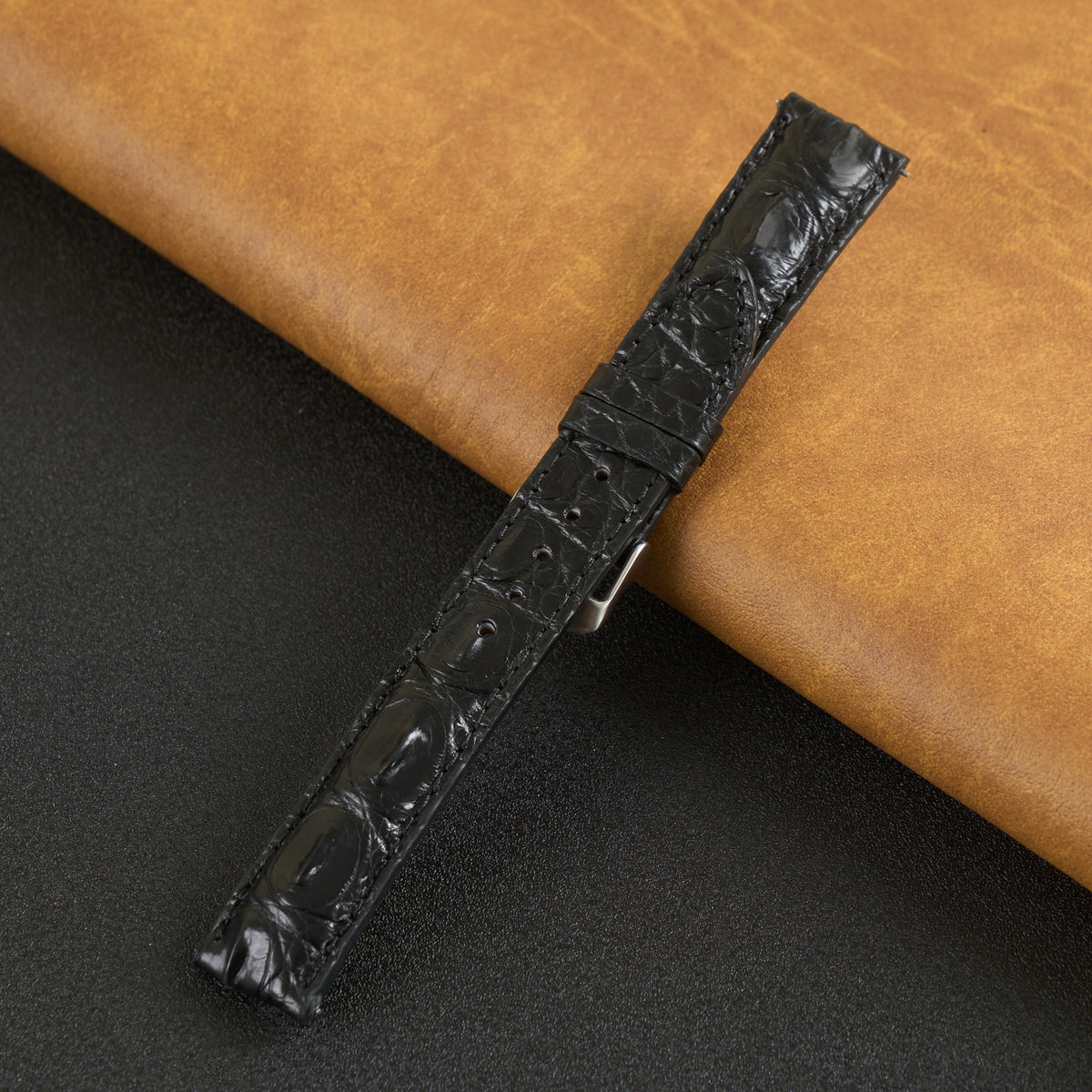Black Alligator Leather Watch Band | Crocodile Quick Release Replacement Strap | DH-41