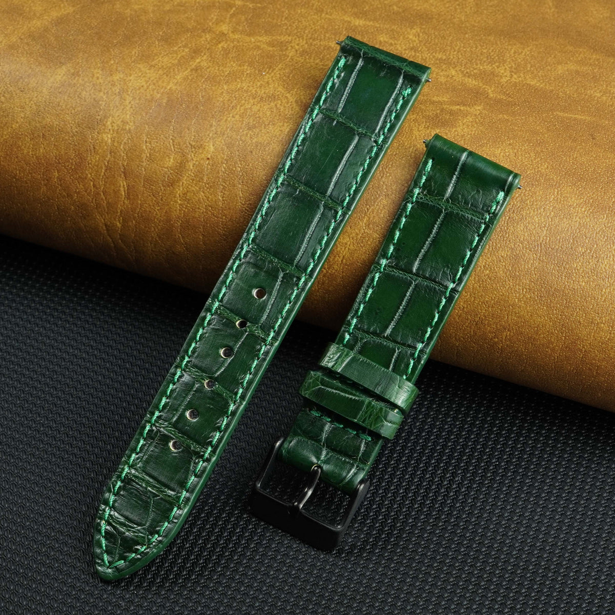 Flat Green Alligator Leather Watch Band, Crocdile Watch Strap