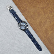Blue Alligator Leather Watch Strap with Deployment Clasp