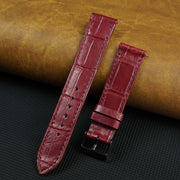 Flat Burgundy Alligator Leather Watch Band, Deployment Crocodile Watch Strap