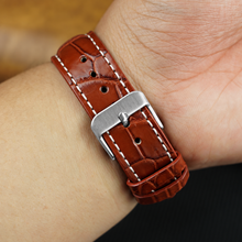 White Hand Stitching Light Brown Alligator Leather Watch Band For Men | Premium Crocodile Replacement Wristwatch Strap | DH-157