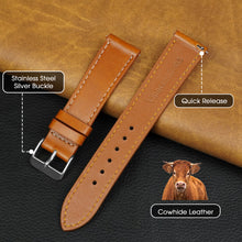 Flat Tan Brown Full Grain Watch Strap with White Stitching Quick Release