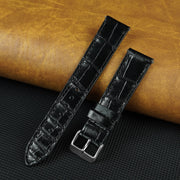 Flat Black Alligator Leather Watch Band, Crocodile Watch Strap