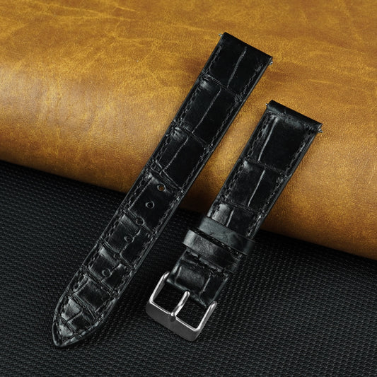 Flat Black Alligator Leather Watch Band, Crocodile Watch Strap