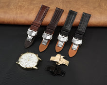 Black Lizard Leather Watch Strap with Deployment Clasp