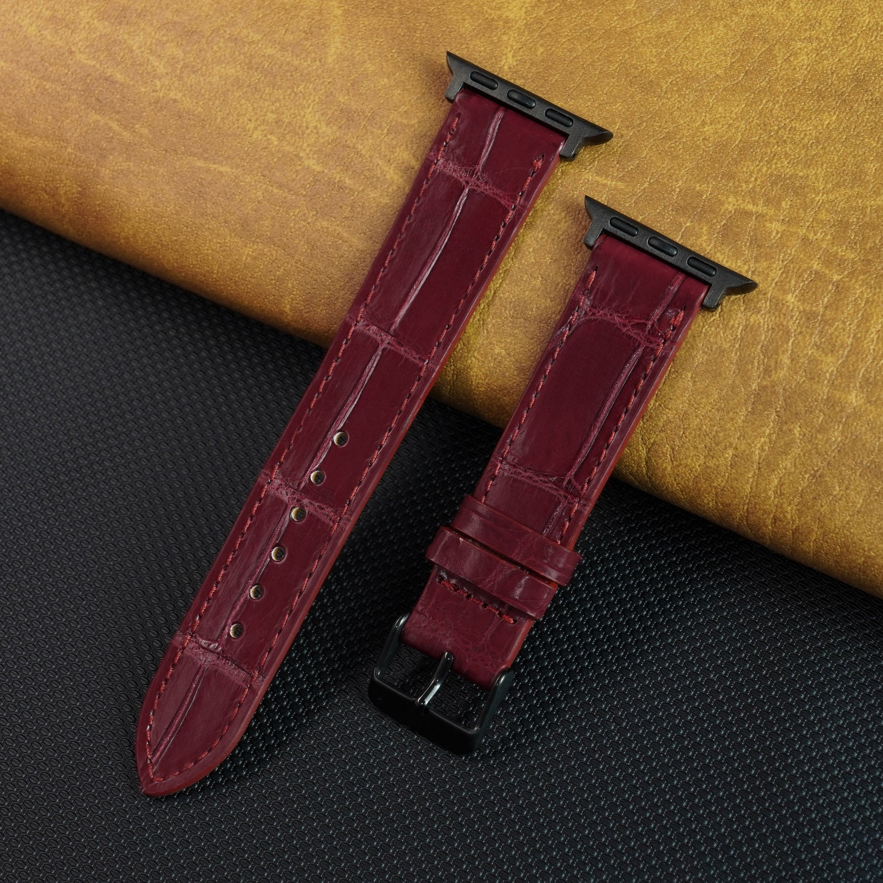 Slim Burgundy Alligator Apple Leather Watch Band