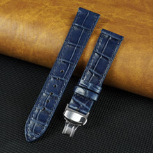 Blue Flat Alligator Belly Leather Watch Strap with Deployment Clasp