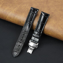 Black Alligator Leather Watch Strap with Deployment Clasp