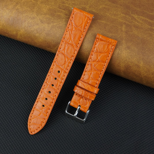 Orange Carrot Slim Alligator Leather Watch Strap For Men Thin Crocodile Watch Band