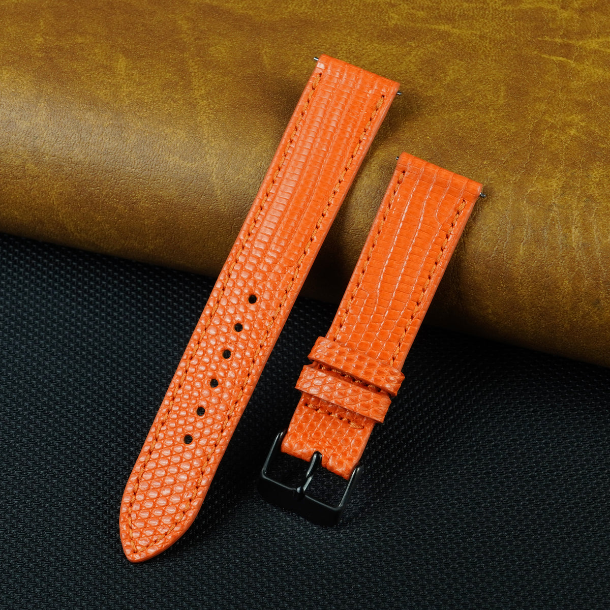 Orange Lizard Leather Watch Strap Quick Release