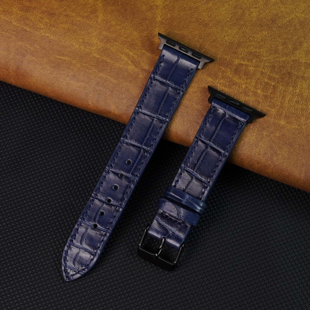 Slim Navy Blue Alligator Apple Leather Watch Band