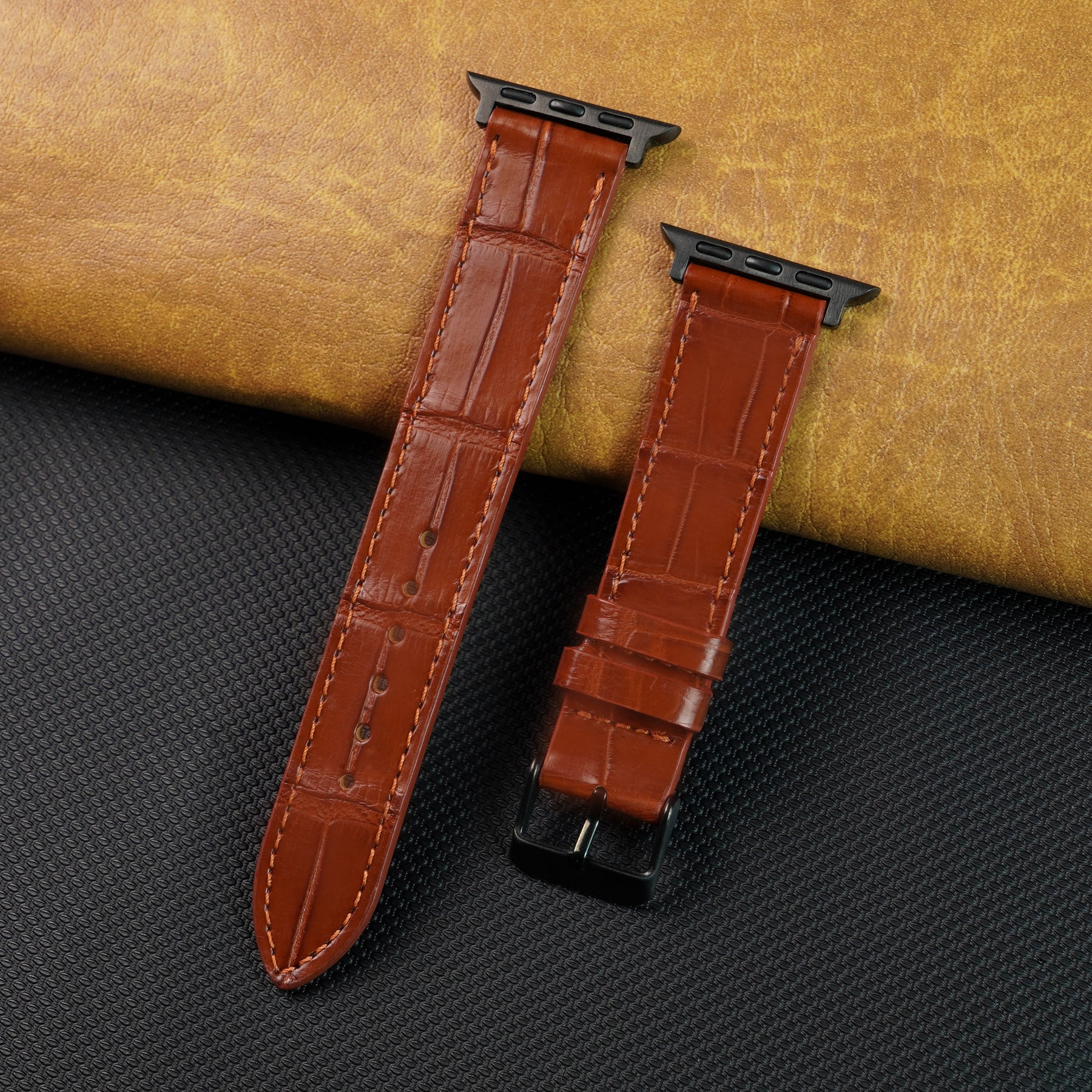 Slim Light Brown Alligator Apple Leather Watch Band