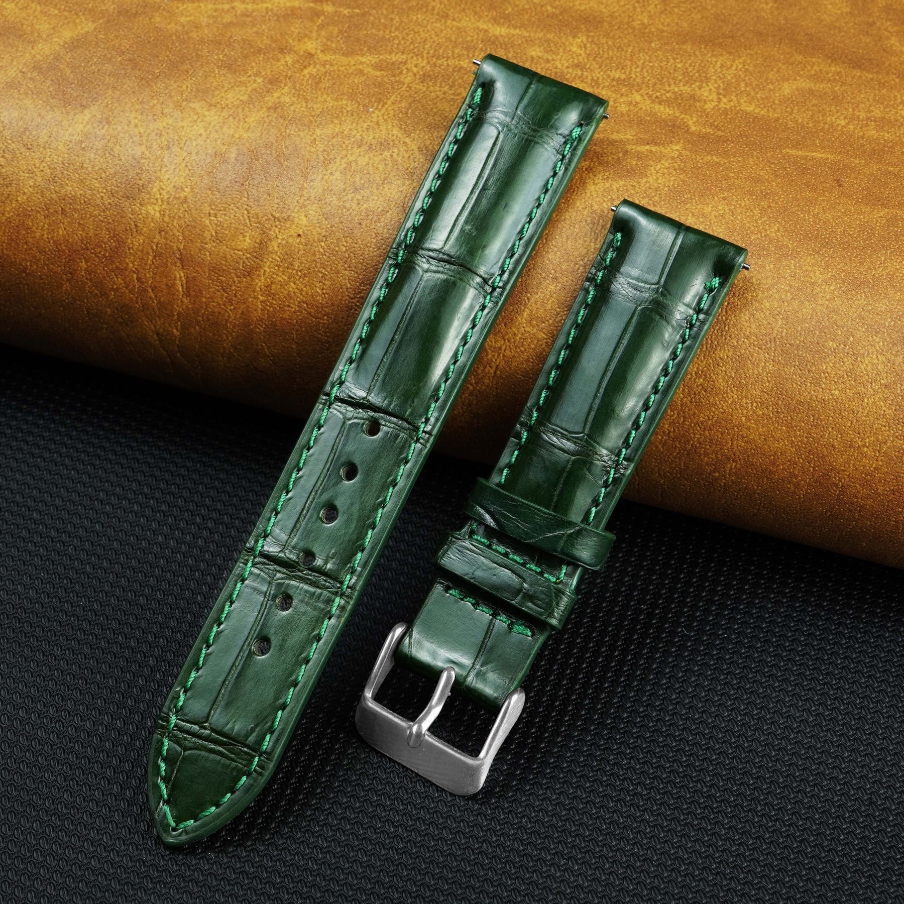Green Alligator Leather Watch Band For Men