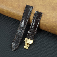 Dark Brown Alligator Leather Watch Band, Gold Deployment Clasp |DH-03D-G-20MM