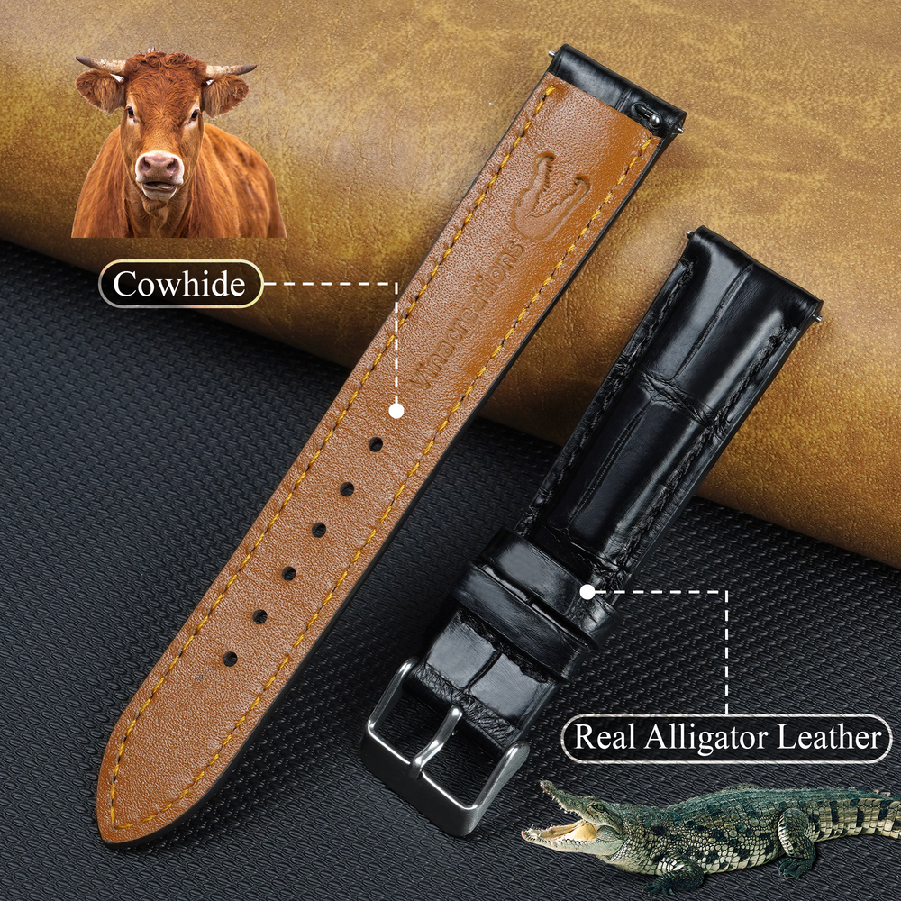 Black Alligator Leather Watch Strap