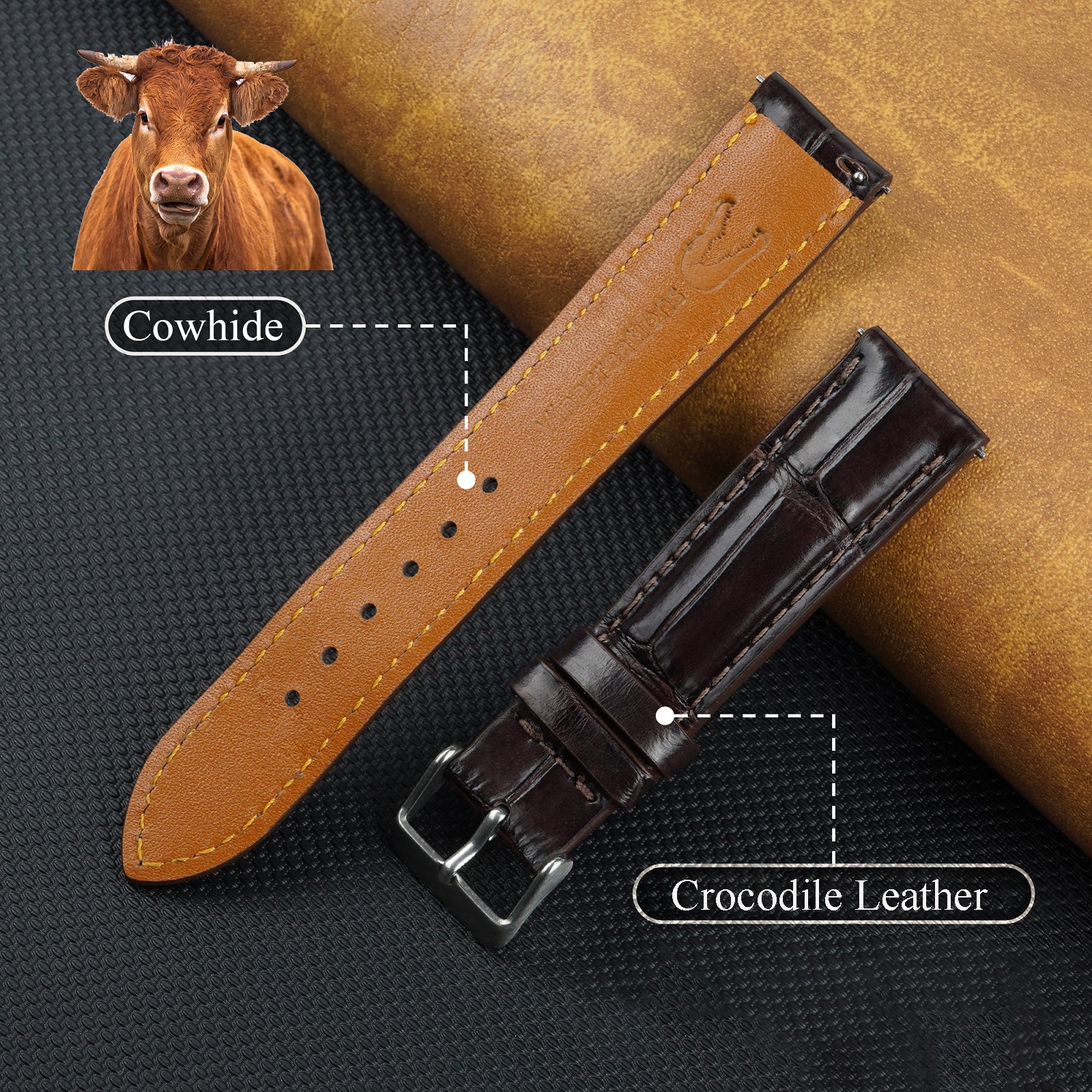 Dark brown Alligator Leather Watch Strap