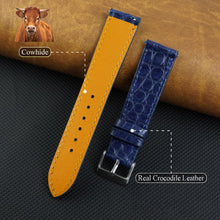 Navy Blue Slim Alligator Leather Watch Strap For Men Quick Release Thin Crocodile Watch Band