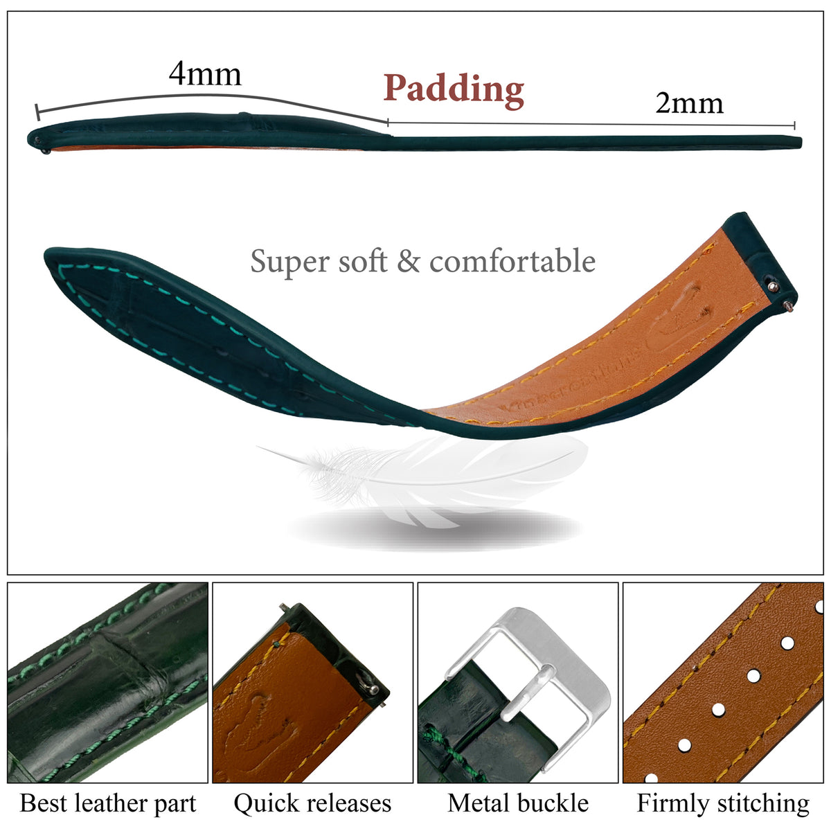 Hand Stitching Green Alligator Watch Strap DH-158