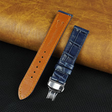 Blue Flat Alligator Belly Leather Watch Strap with Deployment Clasp