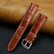 White Hand Stitching Light Brown Alligator Leather Watch Band For Men | Premium Crocodile Replacement Wristwatch Strap | DH-157