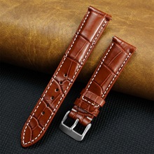 White Hand Stitching Light Brown Alligator Leather Watch Band For Men | Premium Crocodile Replacement Wristwatch Strap | DH-157