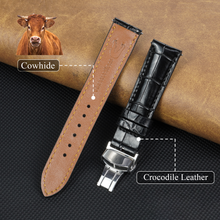 Black Alligator Leather Watch Strap with Deployment Clasp