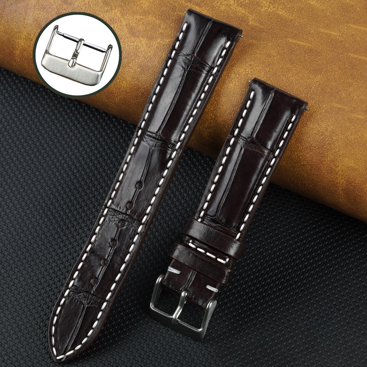 Hand Stitching Dark Brown Alligator Watch Strap DH-155
