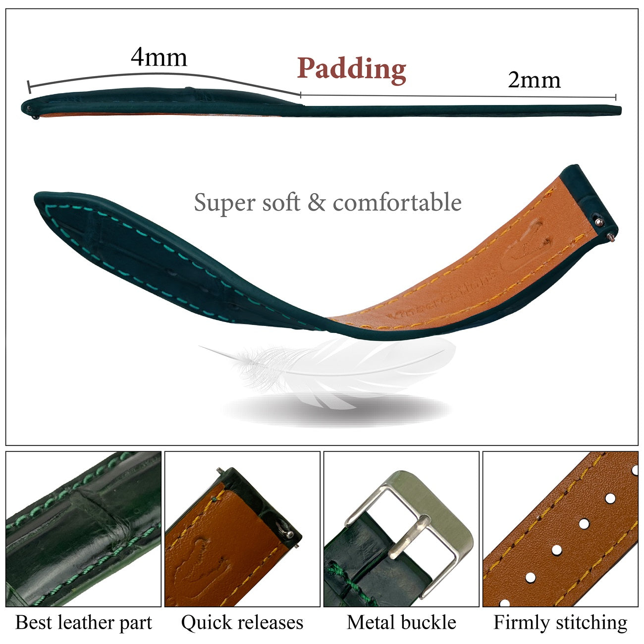 Green Alligator Leather Watch Band For Men