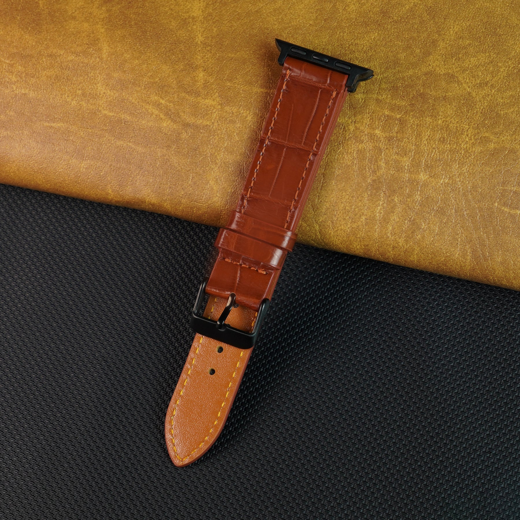 Slim Light Brown Alligator Apple Leather Watch Band