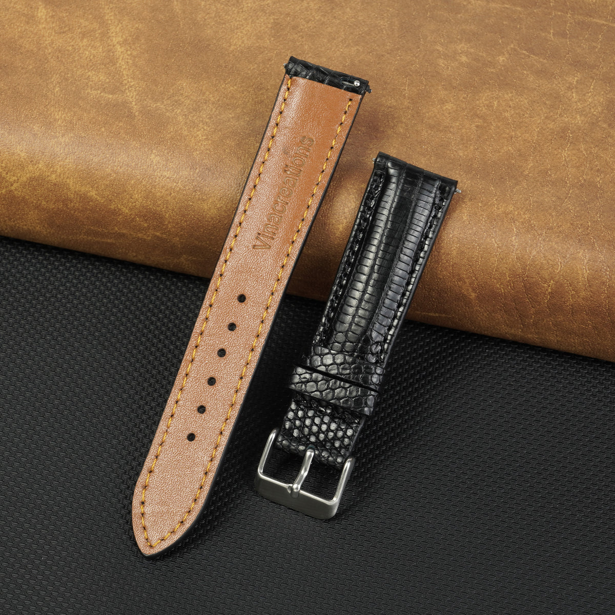 Black Lizard Leather Watch Strap