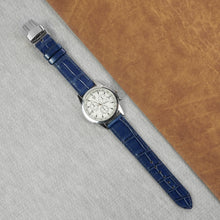 Blue Flat Alligator Belly Leather Watch Strap with Deployment Clasp