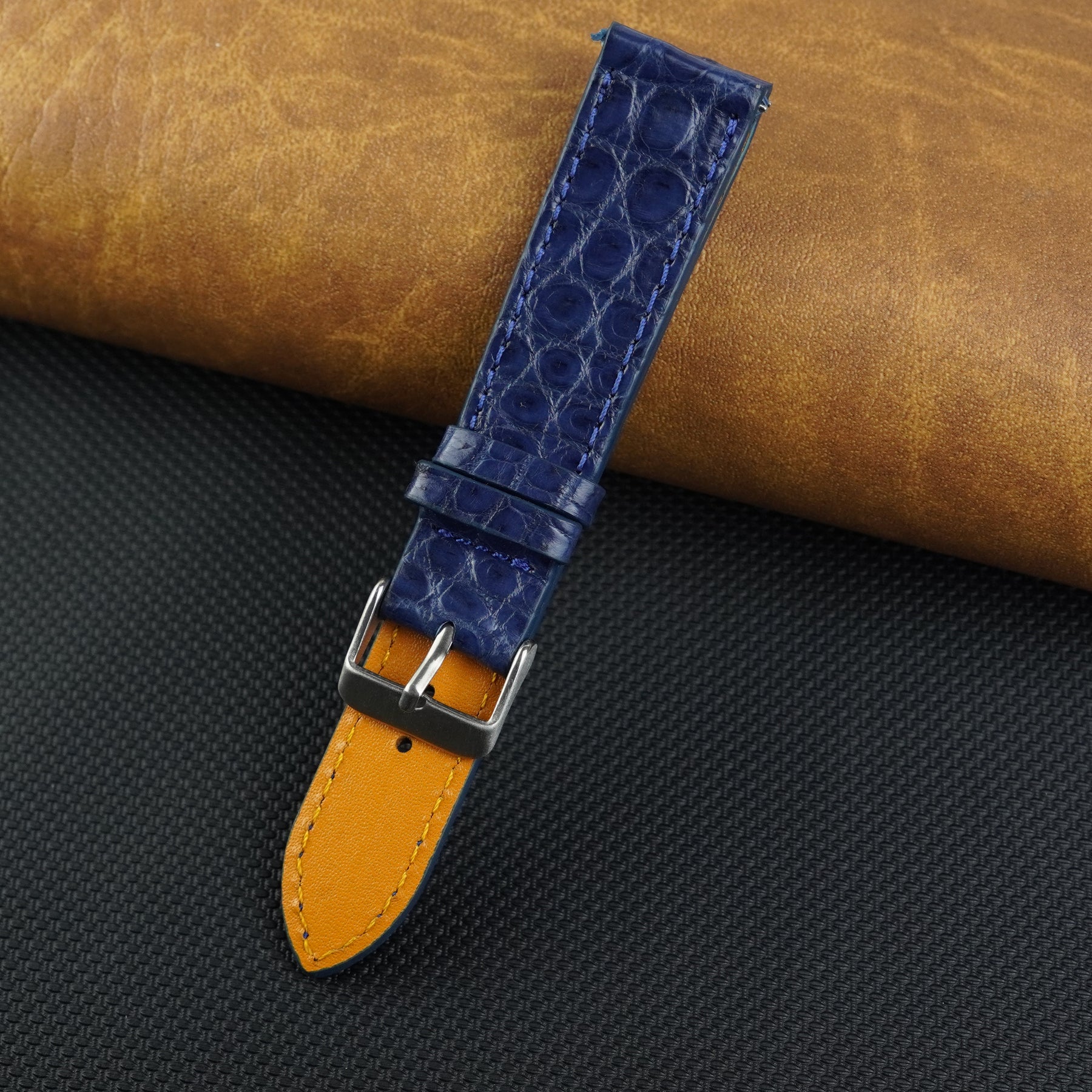 Navy Blue Slim Alligator Leather Watch Strap For Men Quick Release Thin Crocodile Watch Band