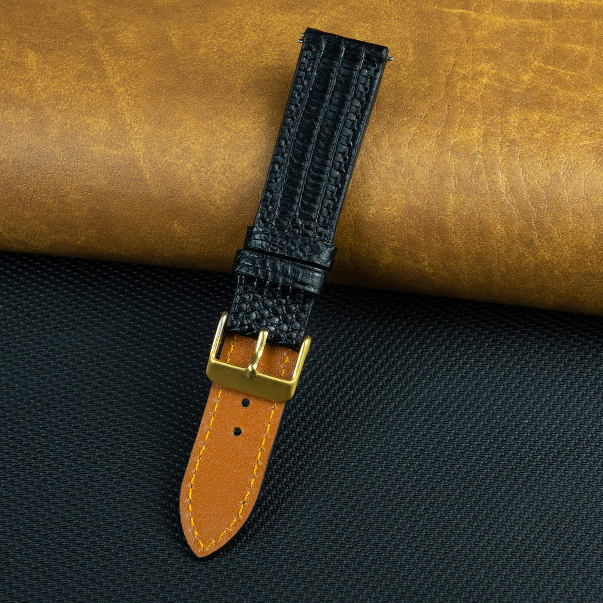 Flat Black Lizard Leather Watch Strap DH-NO-91