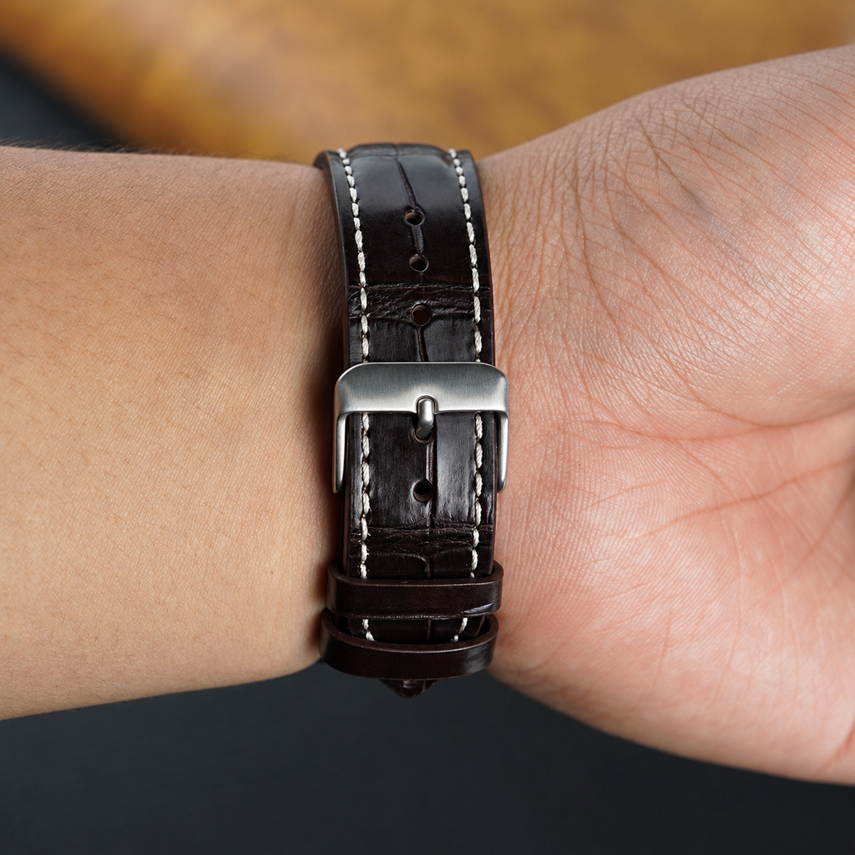 Hand Stitching Dark Brown Alligator Watch Strap DH-155