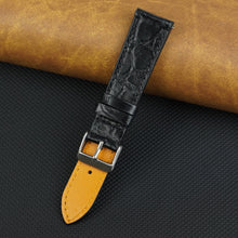 Black Slim Alligator Leather Watch Strap For Men Quick Release Thin Crocodile Watch Band