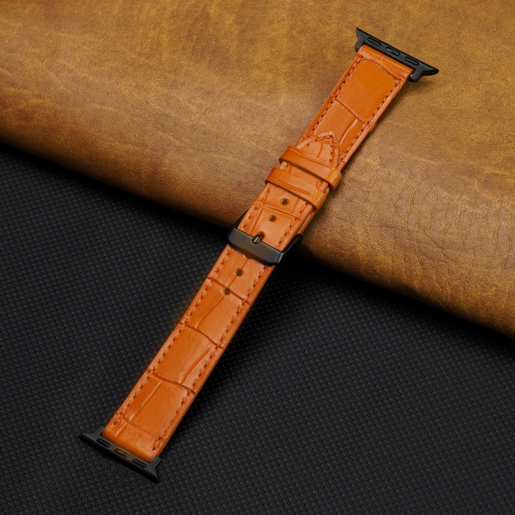 Slim Orange Alligator Apple Leather Watch Band