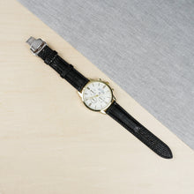 Black Lizard Leather Watch Strap with Deployment Clasp