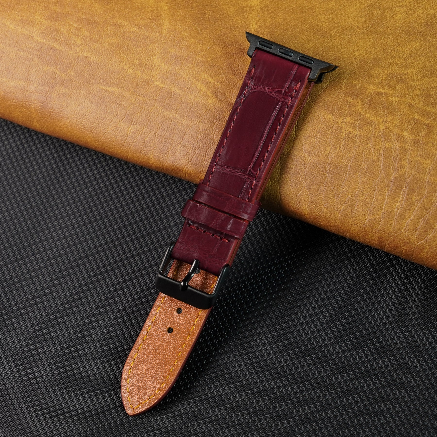 Slim Burgundy Alligator Apple Leather Watch Band