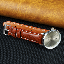 White Hand Stitching Light Brown Alligator Leather Watch Band For Men | Premium Crocodile Replacement Wristwatch Strap | DH-157