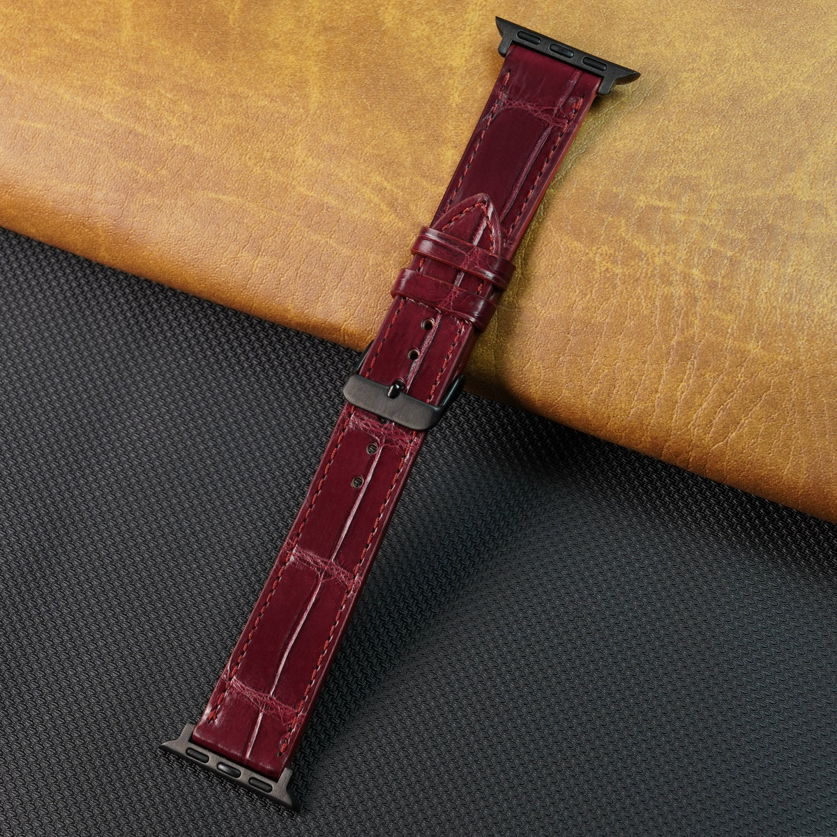 Slim Burgundy Alligator Apple Leather Watch Band